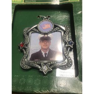 HOLIDAY TIME MILITARY SWAROVSKI CRYSTAL FRAME ORNAMENT PEWTER
